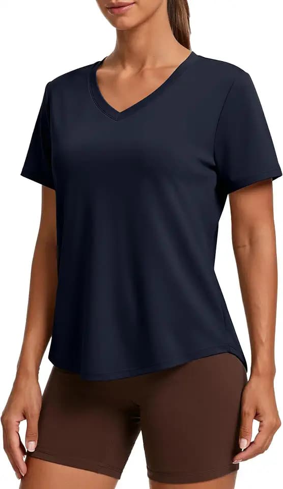 PINSPARK V Neck Workout Tops for Women Short Sleeve Quick Dry Shirts