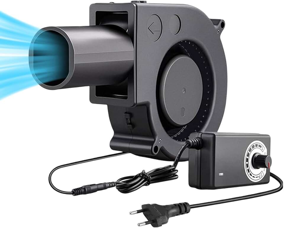 Radiallüfter 230v Regelbar, Regelbar Kühlung Lüfter mit drehzahlregler, DC 7V -12V Gebläse Lüfter 97mm Turbinen für BBQ Aufblasbar Kamin, kompatible mit Desktop