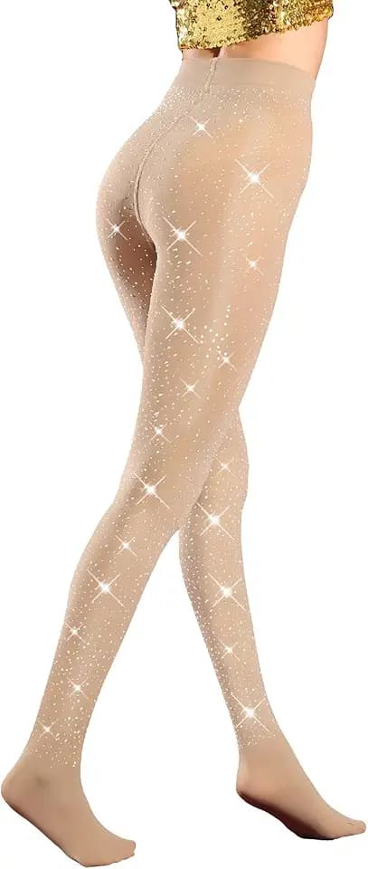 VINICUNCA Women's Sparkle Rhinestones Tights, 80D Footed Solid Color Pantyhose with 10+ Colors