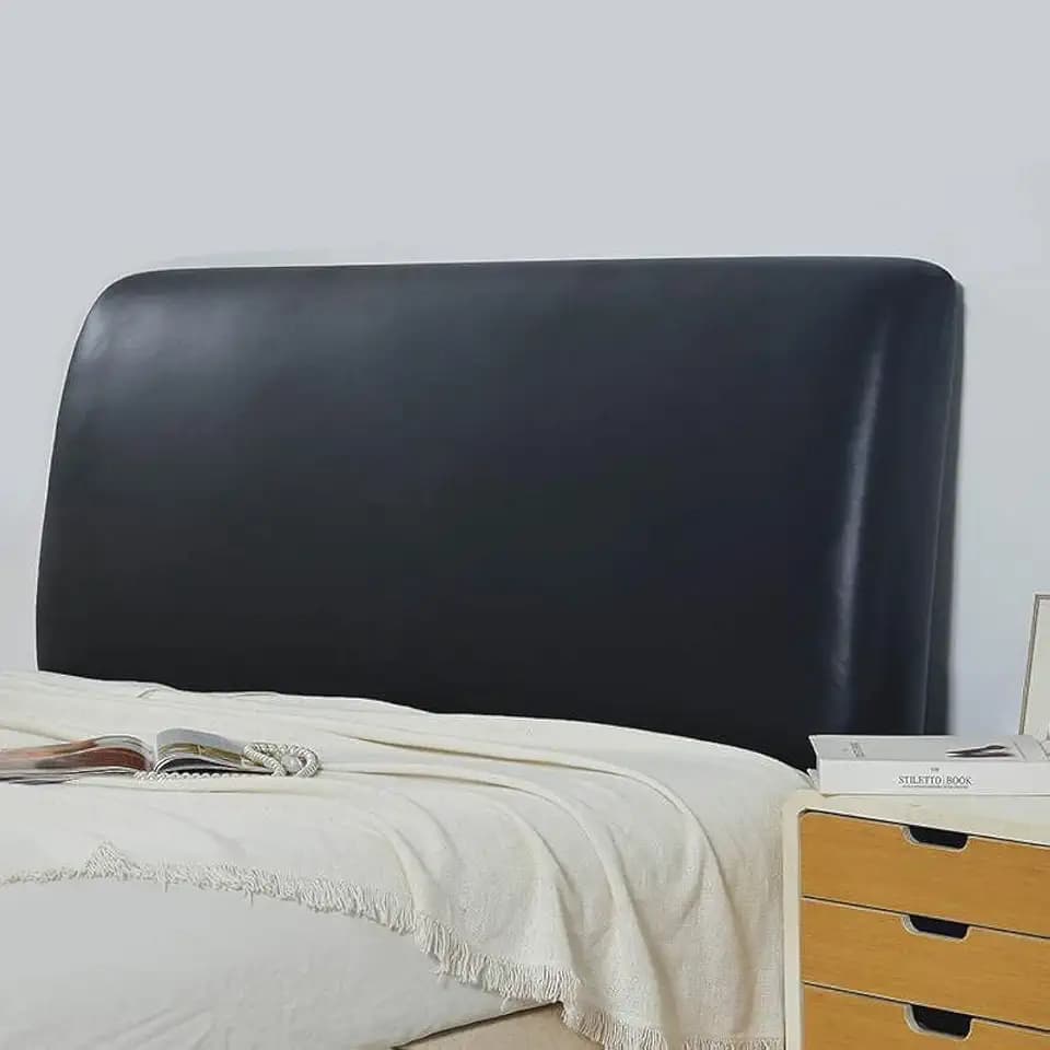 Bett-Kopfteilbezug, wasserdicht, PU-Leder, All-Inclusive, elastischer Kopfteilschutz für King-Size-Doppel-Kopfteilschutz (schwarz, 200 cm/für 190–210 cm Kopfteil)