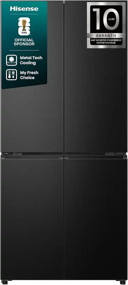 Hisense RQ5P470SAFD Cross-Door Kühl-Gefrier-Kombination, 304 Liter Kühlteil, 179 Liter Gefrierteil, Total NoFrost, Wifi, Multi AirFlow, FastFreeze, Energieeffizienzklasse D, 178,5cm x 79,4cm, schwarz