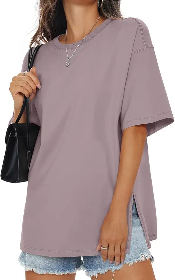 Tomwell Damen Baumwolle Oversized T-Shirts mit Seitenschlitzen Oberteile