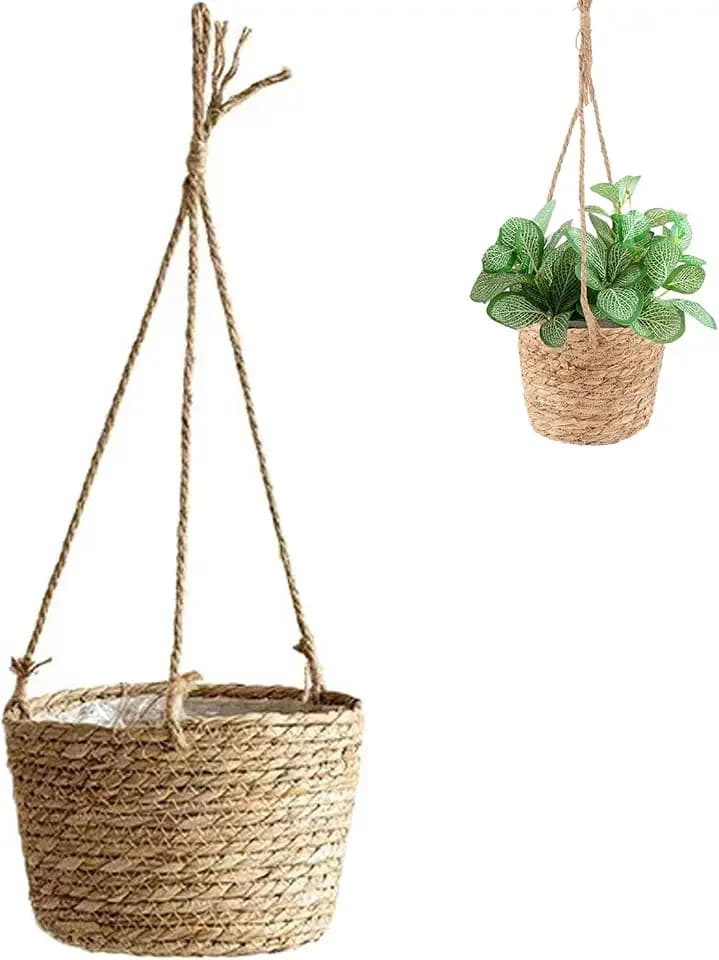 Hängender Pflanzkorb aus Seegras, 20cm Seegras Pflanzentopf, Blumentöpfe Hängende, Blumenampel Hängend Innen, für den Innenbereich, Hängende Pflanzgefäße für Wände und Decken(Brown)