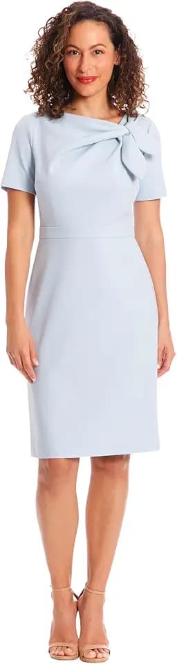 London Times Women's London Times Women's Dresses Polished Sheath Dress with Bow Detail Career Office Event Occasion Guest of