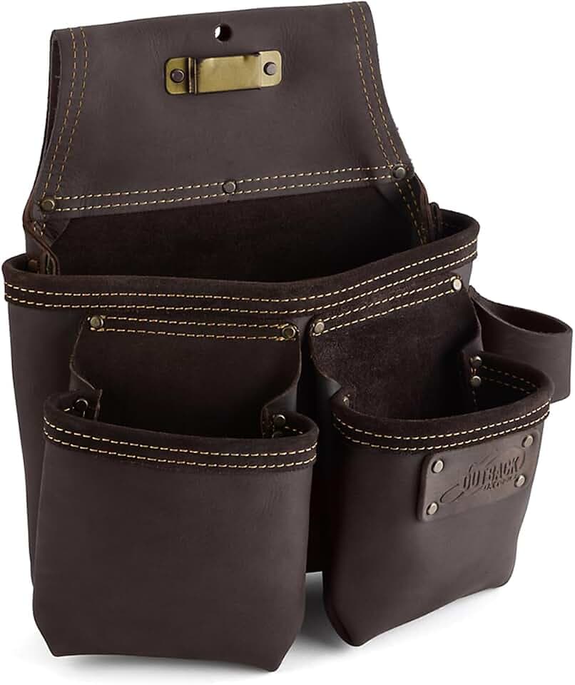 OX Pro OX-P263203 Werkzeuggürtel-Tasche für Zimmerleute, Nageltasche, ölgegerbtes Leder, Tischlerwerkzeug, 7 Taschen, Befestigungstasche, Hammerhalter