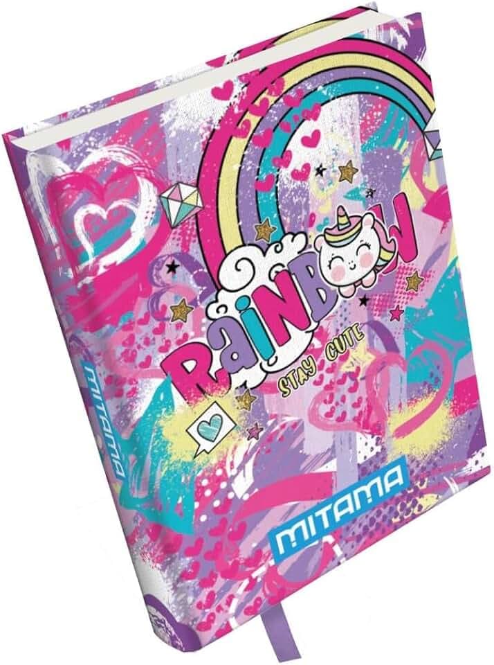 Mitama Schülerkalender für Mädchen, 10 Monate, 15 x 20 cm, Rosa, Regenbogen, Aufkleber