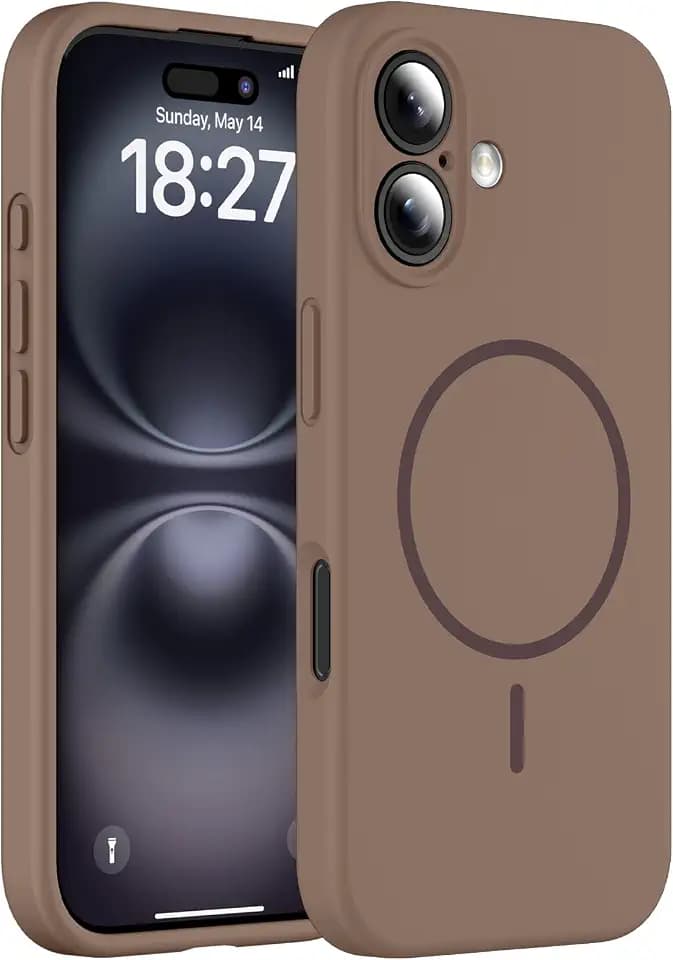 Magnetic for iPhone 16 Case, Thicken Silicone, Brown