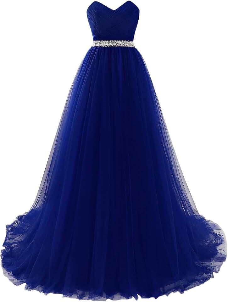 Misshow Damenkleid, lang, schick, Abendkleid, rückenfrei, schulterfrei, Cocktailkleid, lang, Hochzeit, aus Tüll, königsblau, 38