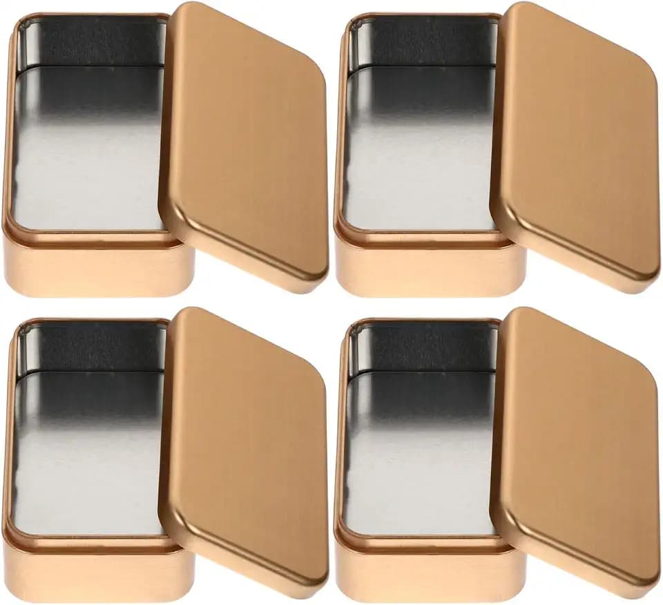 Goldene rechteckige Blechboxen mit Scharnierdeckel, tragbare Metall-Aufbewahrungsbehälter für Süßigkeiten, Schmuck, Münzen, Tee und Partygeschenke (10,9 x 6,4 x 3,5 cm), 4 Stück