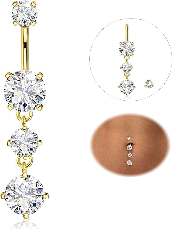 YADOCA 14G Bauchnabelpiercing Titan Silber Gold Piercing Bauchnabel Lang CZ Bauchnabelpiercing Ring Körperpiercing Schmuck
