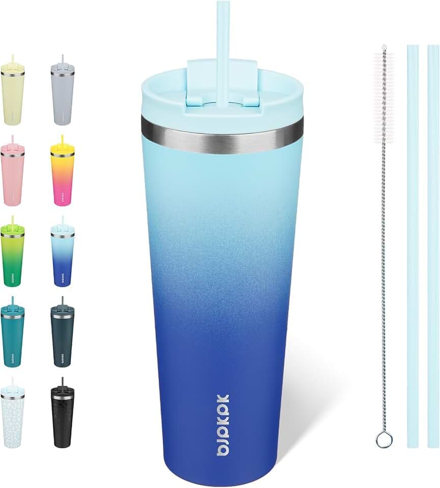 BJPKPK 780 ml Isolierter Edelstahl-Becher mit Deckel und Strohhalm