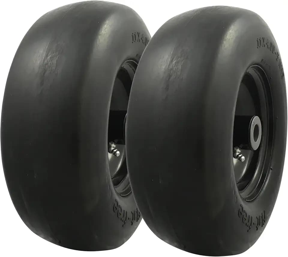 MARASTAR 00232-2PK Universal Fit Flat-Free 11x4.00-5 Tire and Wheel Assembly, Zero Turn Lawn Mower Replacement Tires, Smooth Tread, Adapter Kit included, 2 pack