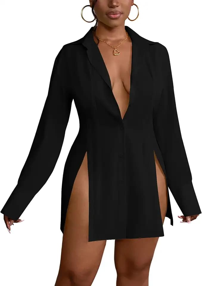LYANER Women's Collared Deep V Neck Sexy Tops