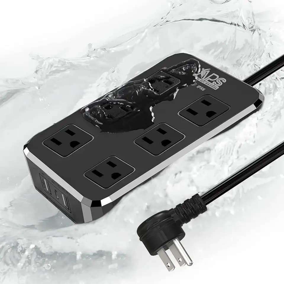 Qiyuan Outdoor Power Strip Weatherproof, 6 Outlet 3 USB 6FT Extension Cord