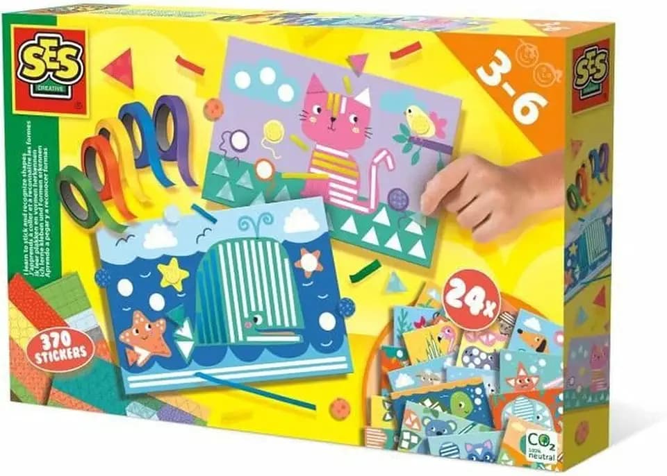 SES Creative 14632 Animal Ich lerne kleben und Formen erkennen, diverse Farben