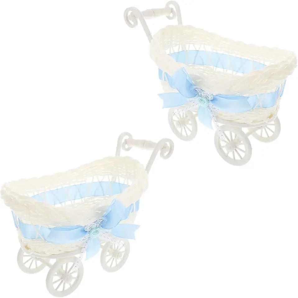 2pc Imitation Rattan Woven Candy Storage Cart Baby Shower Decorations Party Favors Basket Flower Girl Basket Snack and Gift Holder 9.44 X 6.69 X 5.51 in
