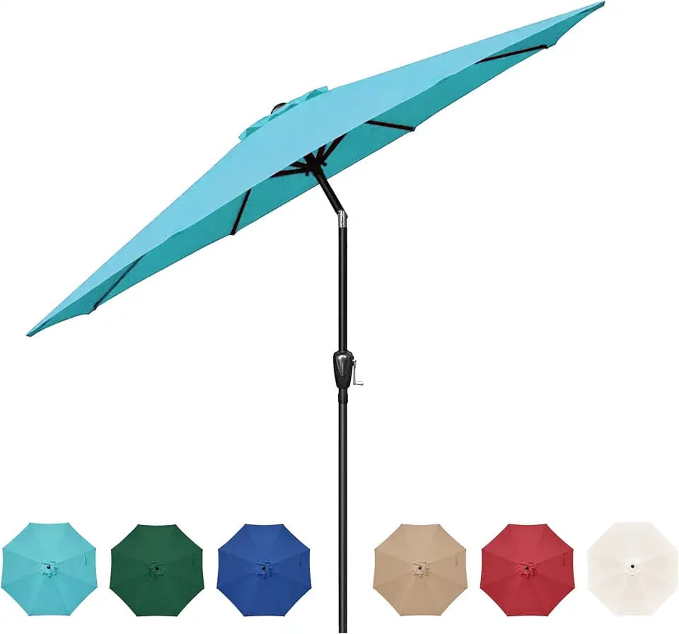 HealSmart 9ft Patio Umbrella with Push Button Tilt/Crank, Outdoor Table Market Yard Umbrella with 8 Sturdy Ribs for Garden, Backyard, Deck, Pool, Turquoise