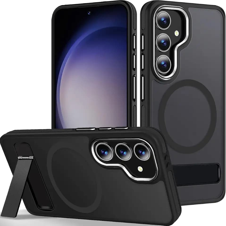 MALEWOLF Stand for Samsung Galaxy S24 Plus Case, Compatible with Magsafe, Matte Rugged Cover with Mil-Grade Drop Protection, Galaxy S24+Plus Phone Case Magnetic, Slim, Anti-Slip Grip (Black)