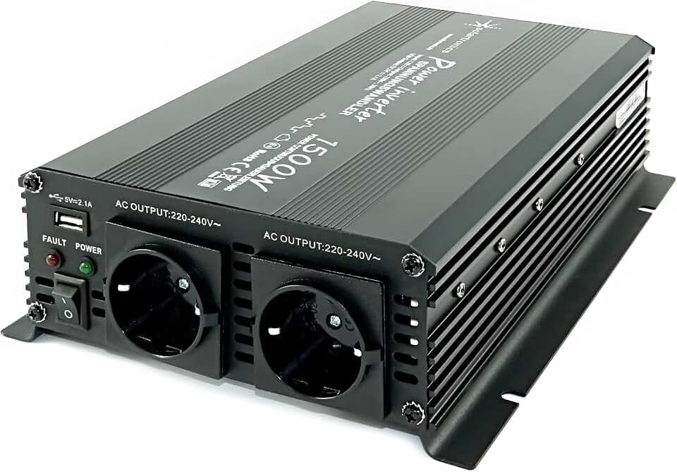 SOLARTRONICS Spannungswandler NM1500 12V 1500 Watt SCHWARZ - 3000 Watt Spitzenleistung - Wechselrichter 12v auf 230v - Blei- oder AGM-Batterie kompatibel - mit Schuko- & USB Anschluss