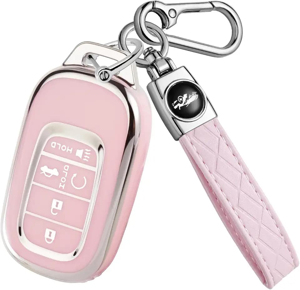 for Honda Key Fob Cover with Keychain, Soft TPU, 2021-2027,Pink