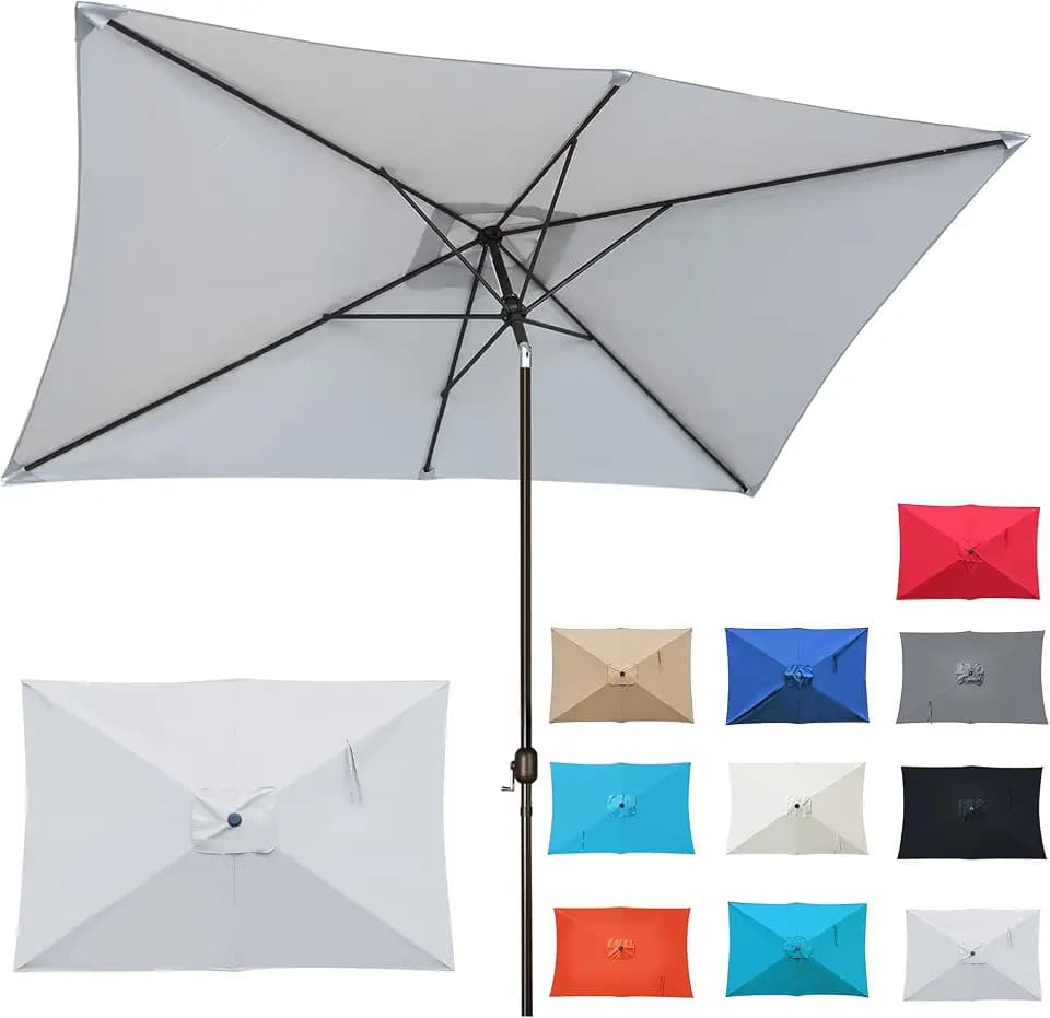 Blissun Rectangular Patio Umbrella, Table Market Umbrella with Tilt and Crank, Outdoor Umbrella for Garden, Deck, Backyard, Pool and Beach