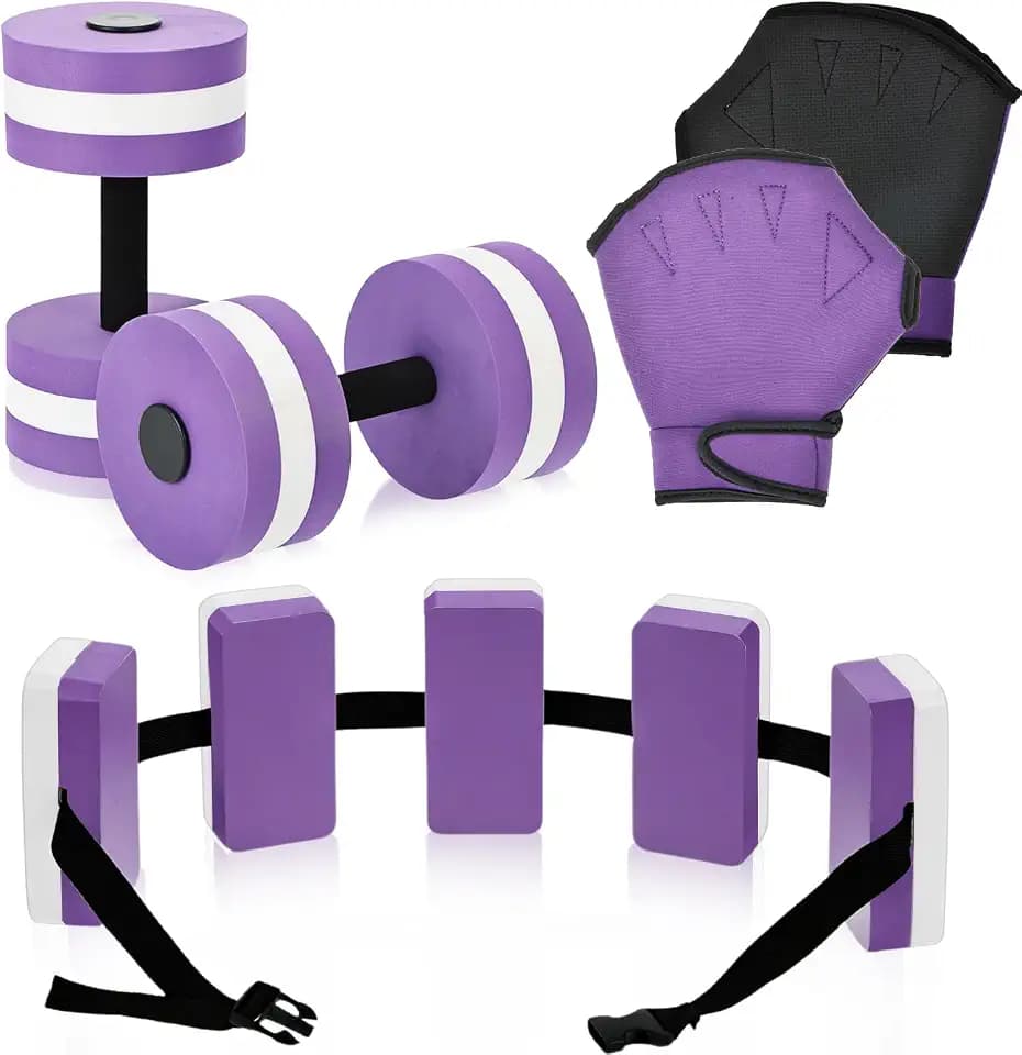 5 Pcs Water Dumbbells Aquatic Exercise Combo Set, Pool Exercise Equipment for Adults with EVA Pool Weights Dumbbells, Swim Belt & Swimming Aquatic Gloves for Swim Fitness, Water Aerobics Equipment Set
