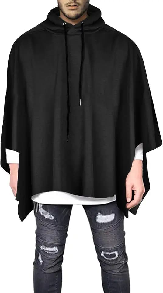 Herren-Poncho, lockere Fledermausärmel, mit Kapuze, Größe M bis 5XL