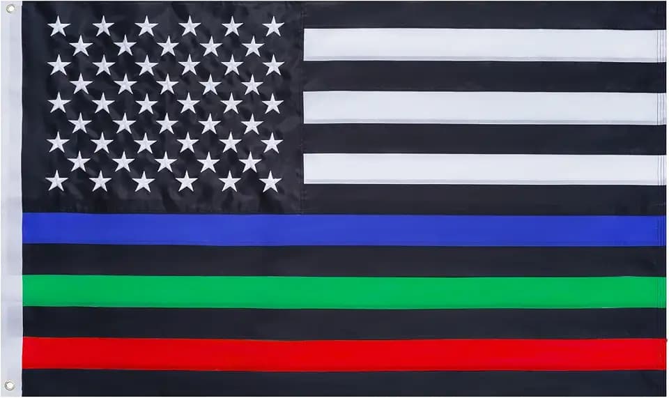 ROTERDON Thin Blue Red Green Line Flag 3x5 Ft Outdoor, Embroidered 210D Nylon First Responder Flags Heavy Duty, Vivid Color Blue Red Green Line Flag with 2 Brass Grommets for All Weather