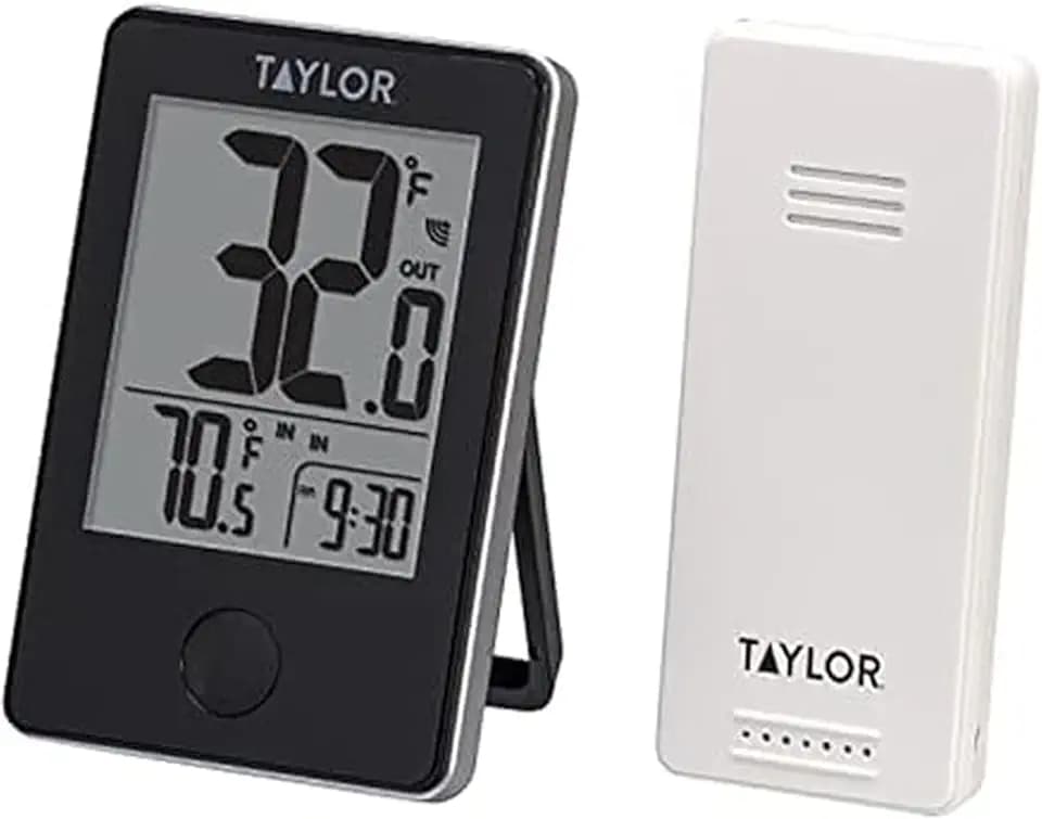 Taylor in/Out Wireless Thermometer with Remote Sensor and Clock
