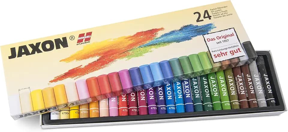Honsell 47424 - Jaxon Ölpastellkreide, 24er Set im Kartonetui, brillante, lichtechte Farben, ideal für Künstler, Hobbymaler, Kinder, Schule, Kunstunterricht, frei von Schadstoffen