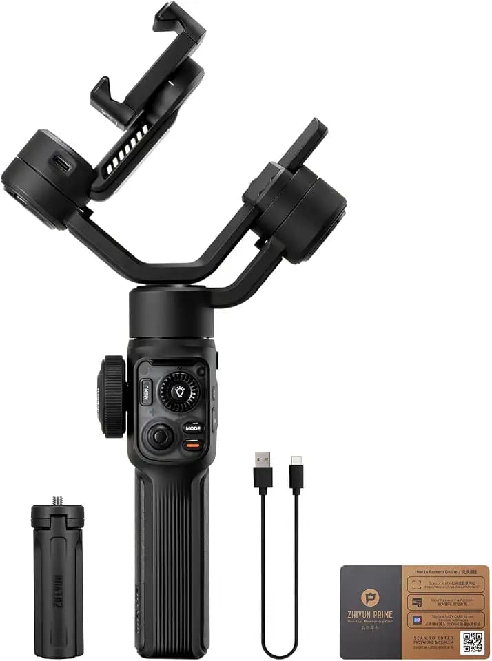 ZHIYUN Smooth 5S AI 3-Axis Gimbal Stabilizer for Smartphones with Built-in Fill Light and Tripod, Gesture Control Supported for Mobile Video Recording (Smooth 5S AI Standard)