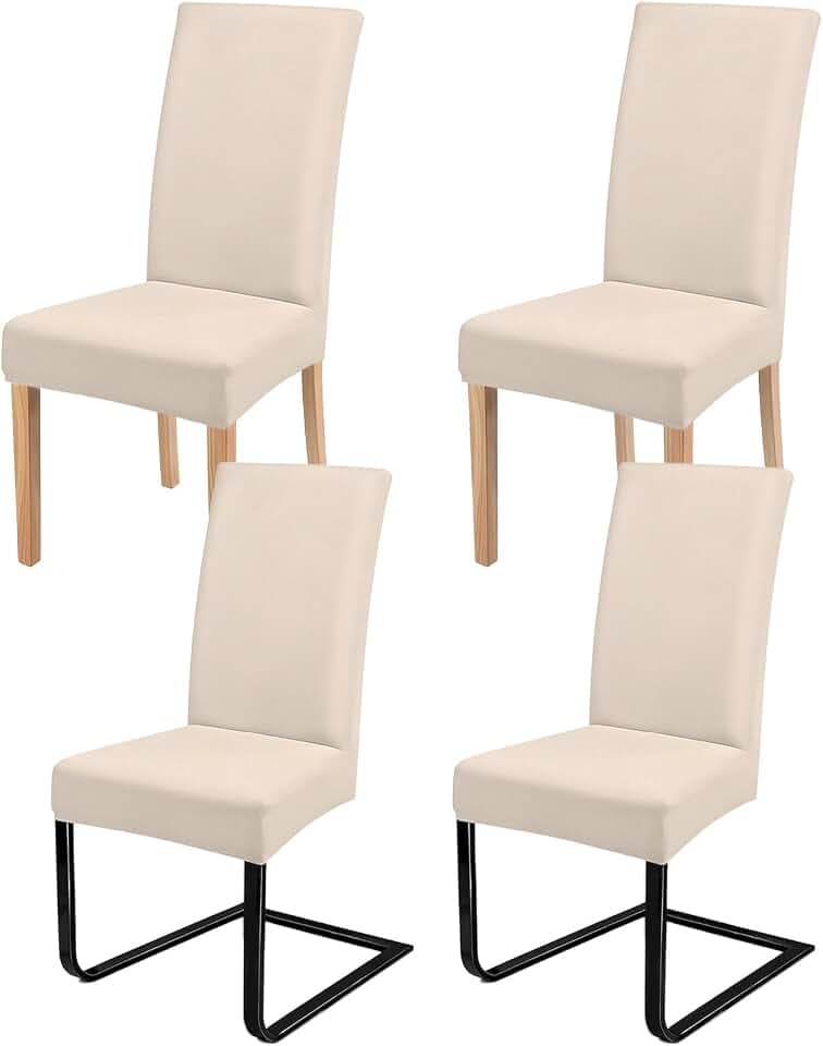 Stuhlhussen 4er Set Schwingstühle Universal Husse, Moderne Stretch Stuhlhussen Abnehmbarer Waschbarer Stühle für Haus, Küche, Hotel, Restaurant, Hochzeit Partys – Beige