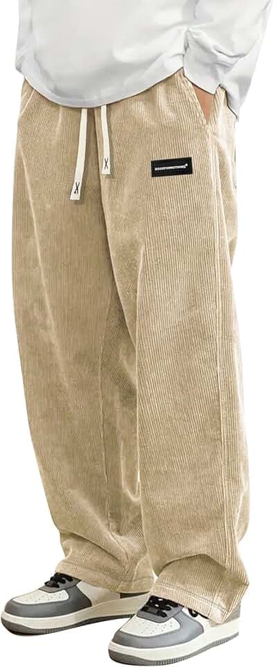 Hidkat Mens Corduroy Casual Pants Winter Thermal Fleece Lined Sweatpants