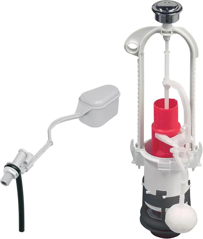 Wirquin 10724139 Spülkasten komplett WC MVB Mechanismus & Schwimmerventil F12, grau und rot