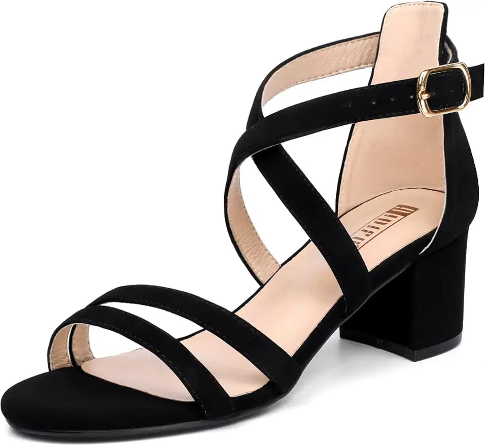 IDIFU Women's Block Low Chunky Heels Strappy Heeled Sandals