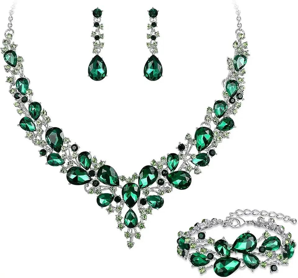 Crystal Bridal Jewelry Set, Floral Statement Necklace, Earrings, Bracelet, Wedding Accessories