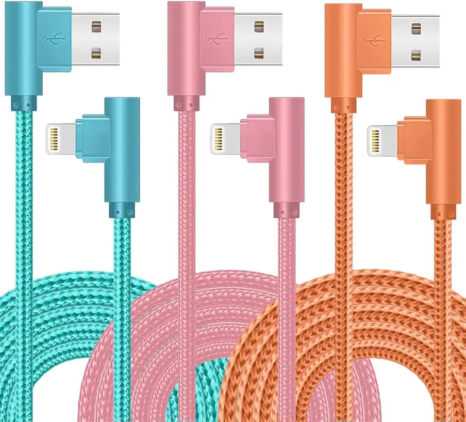 90 Degree iPhone Charger,MFi Certified USB Lightning Cable (3 Pack 10FT)