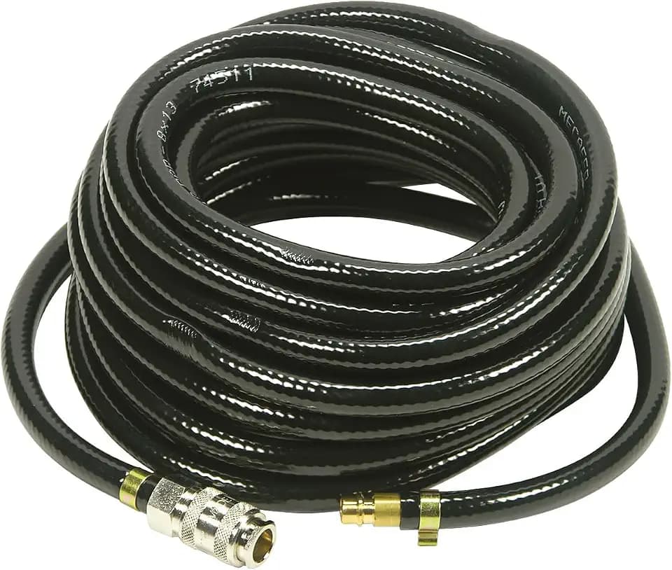ABAC Druckluftschlauch, PVC-Material, Diam. Est. 11 mm und Diam. Int. 6 mm. Hohe Stärke, max. Druck 20 Bar. Mit universellen Schnellkupplungen an den Enden. Länge 10 Meter.
