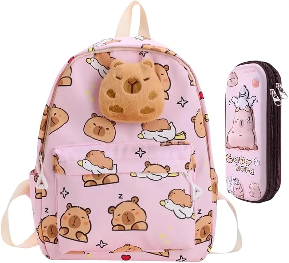Capybara Rucksack Capybara Federmäppchen Cartoon Capybara Große Kapazität Federtasche Rucksack Make Up Tasche für Teenager Mädchen Jungen Geschenk