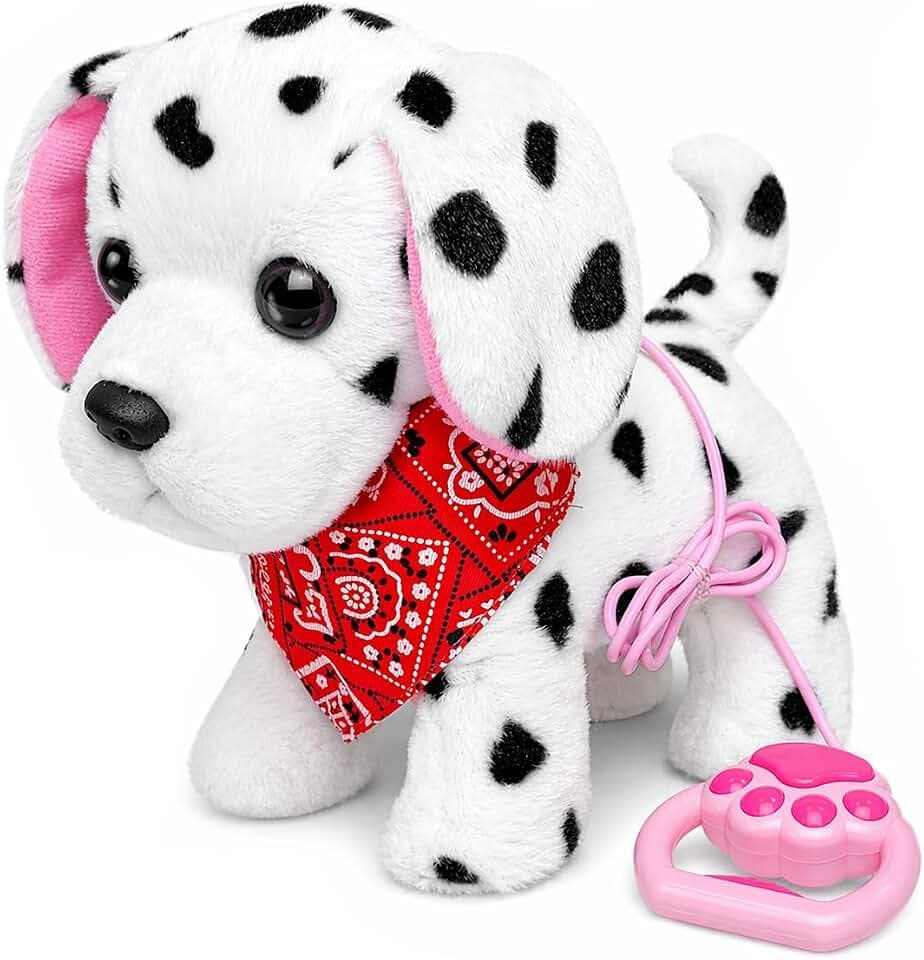 YH YUHUNG Interactive Dalmatian Walking Dog Toy with Leash Remote Dog Toy for Kids, Plush Puppy that Walks, Barks & Wags, Electrnoic Pets Soft Interactive Stuffed Animal, Battery Powered Puppy, 3+