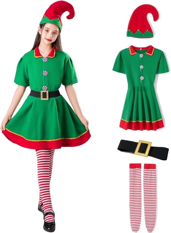 Christmas Elf Costume for Toddler Baby Boys Girls Santa Costume Outfit Xmas Clothes Top +Pants + Hat Cosplay Outfit