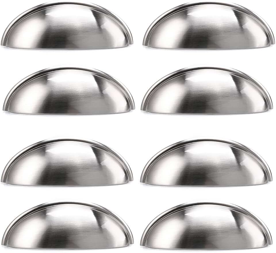 Sumnacon 8 Stück Knauf in Muschelform, satiniertes Nickel, Abdeckung von Schrauben, Dekoration für Schublade, Kommode, Schrank, Möbel usw. (Silber)