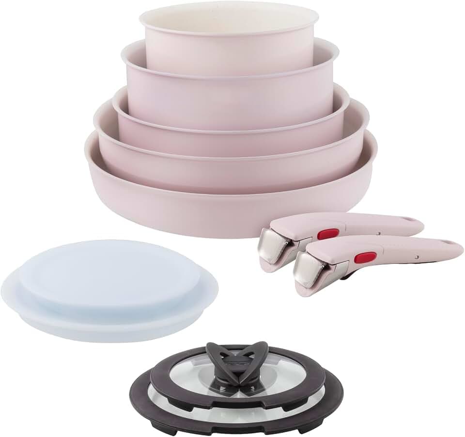 Tefal Ingenio Serenity Kochgeschirr, 11-teilig, Komplett-Edition, Antihaftbeschichtung, Induktion, stapelbar, Pink Clay, L830SB04