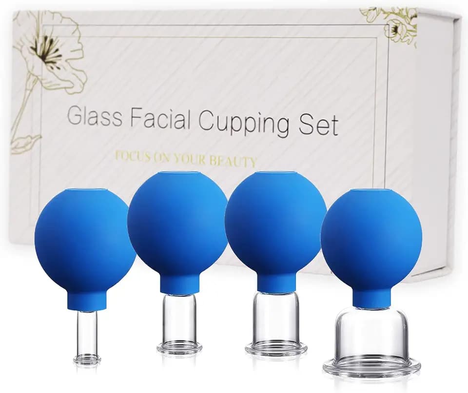 Glass Facial Cupping Set for Face & Neck Anti Aging (Blue)