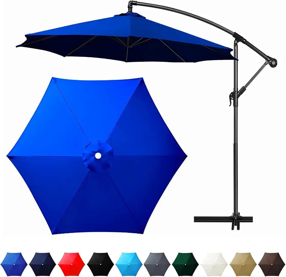 9Ft 6 Ribs Patio Umbrella Replacement Canopy (Canopy only), Canopy Replacement UV Protection Waterproof Outdoor Table Market Yard Umbrella Top Outdoor Umbrella Canopy,Blue,9FT