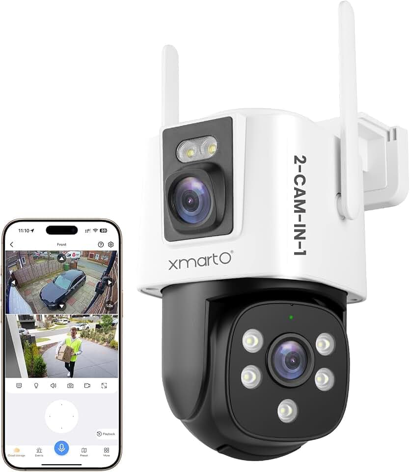 xmartO WiFi6 Dual-Lens Security Camera, 4MP QHD 360° PTZ with AI Tracking