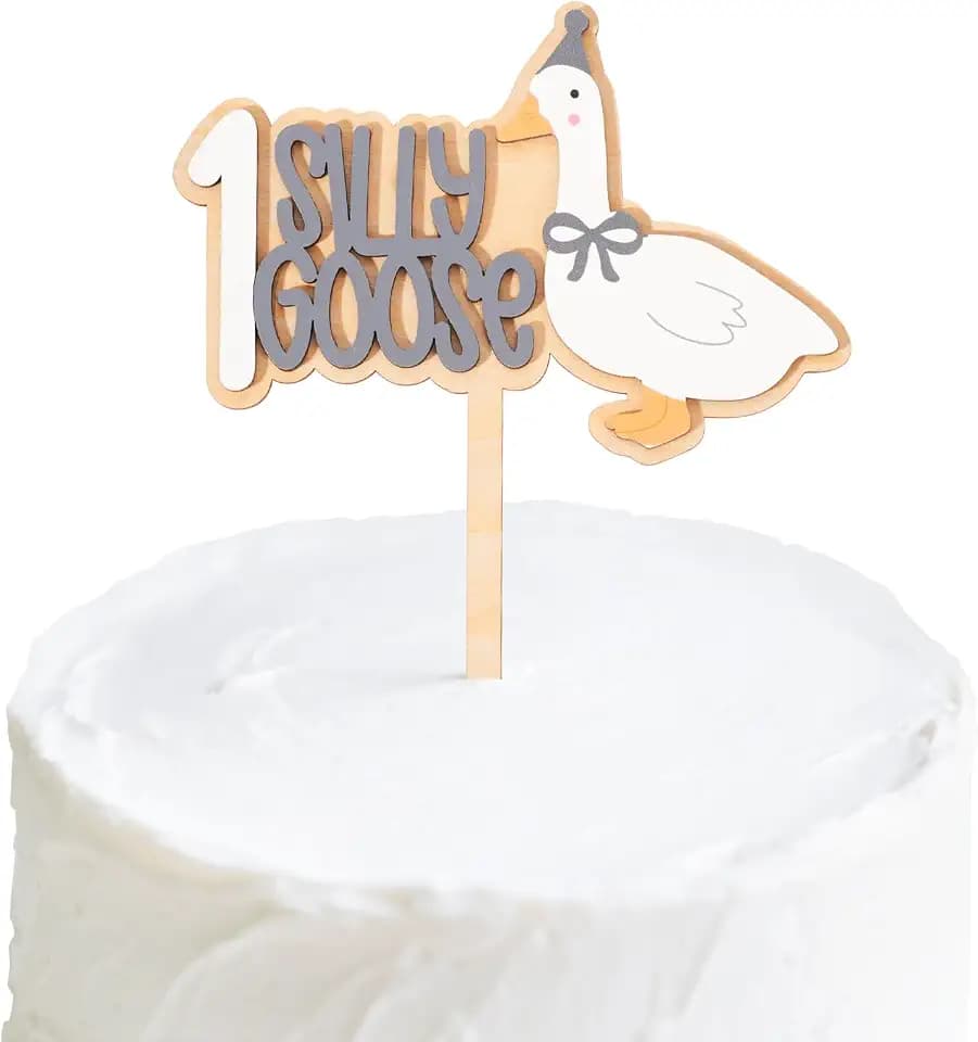 One Silly Goose Cake Topper For Boys - Goose Theme 1st Birthday Wooden Decorations, Grey Style 1st Cake Topper For Babys, One Silly Goose First Birthday Decor (HSDE-MZCQ)