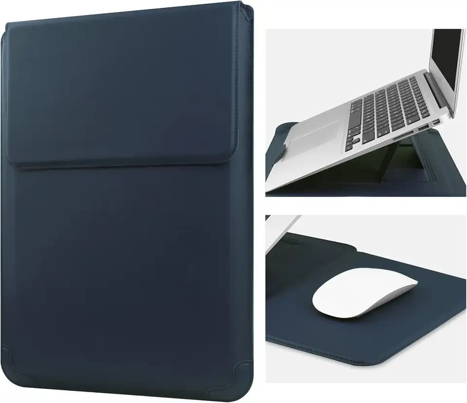 HoYiXi 14 Inch Laptop Sleeve Case Leather Bag with Stand Compatible with Mac Book Pro 14 2021/ASUS Vivobook 14/HP Pavilion X360/IdeaPad 14/Dell HP ASUS Acer Huawei Matebook 14'' PC, Navy