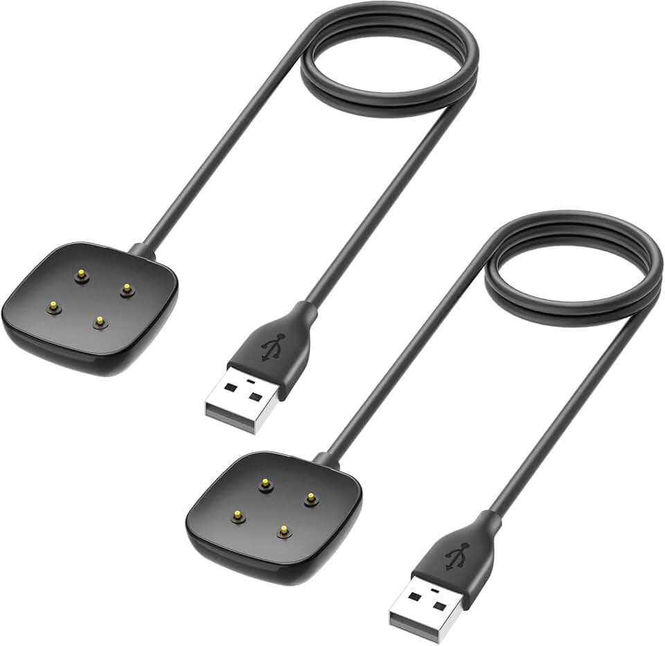 Trami 2 Pack Compatible with Fitbit Sense&Versa 3 Charger,Replacement USB Charging Cable Cord Stand for Versa 3/Versa 4/Sense/Sense 2 Watch,3.3ft+3.3ft