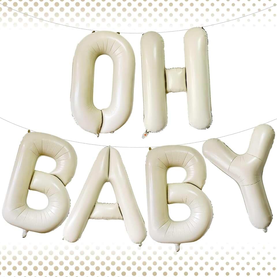 40 Inch Beige OH BABY Balloons, Giant Cream White Letters BABY Balloons Foil Mylar Helium White Letter Balloons for Baby Shower Party Supplies Celebration Decorations Alphabet White BABY